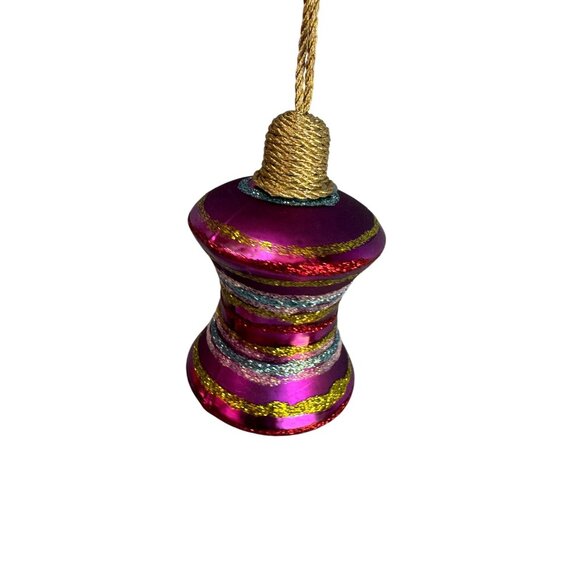 German Glass Glittered Spindle Ornament Purple Blue Gold 3 1/2 Inch Holiday Déco - Picture 4 of 6
